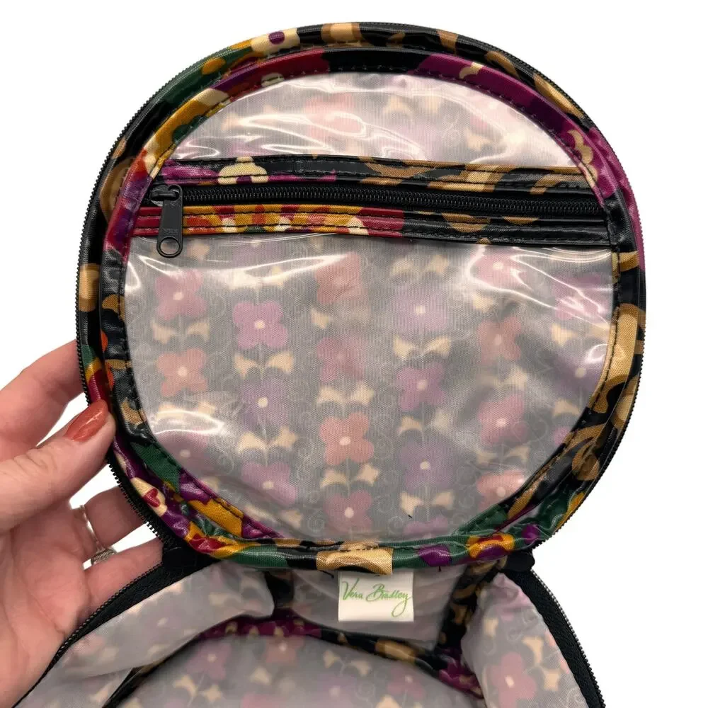 Vera Bradley Cosmetic Makeup Case Suzani Hatbox Travel Floral Black Pink NEW